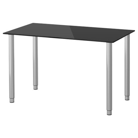 Стол ГЛАСХОЛЬМ / ОЛОВ, стекло черный, серебристый (99x52 см)