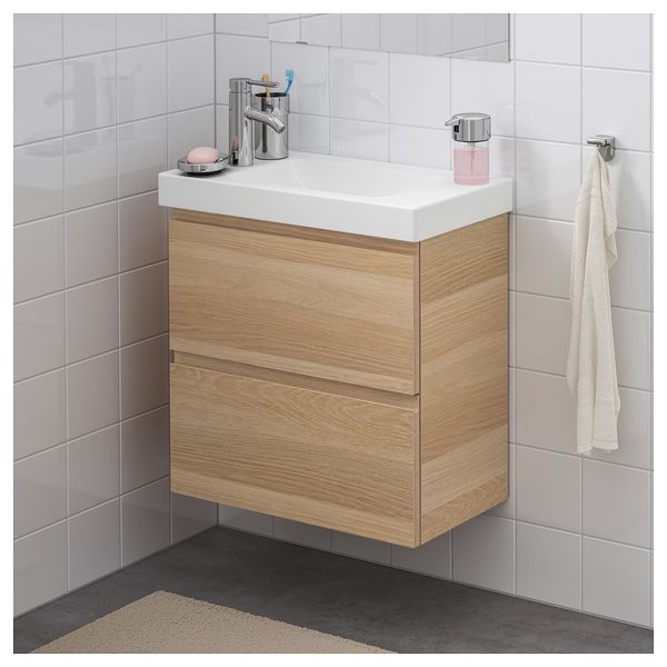 Шкаф для раковины с 2 ящиками ГОДМОРГОН / ХАГАВИКЕН, под беленый дуб (63x34x65 см) - схема-чертеж с размерами