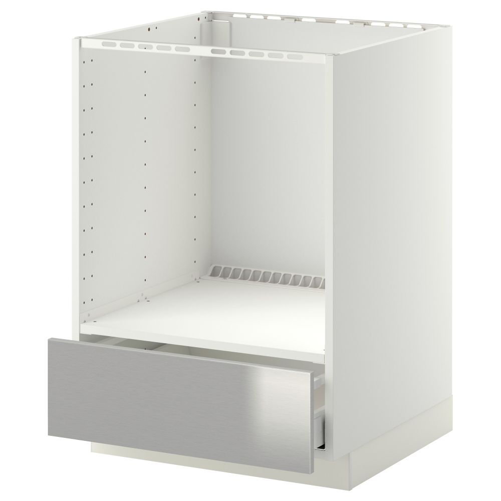 Напольный шкаф для духовки, с ящиком МЕТОД / МАКСИМЕРА, белый, Гревста нержавеющ сталь (60x60 см) - схема-чертеж с размерами