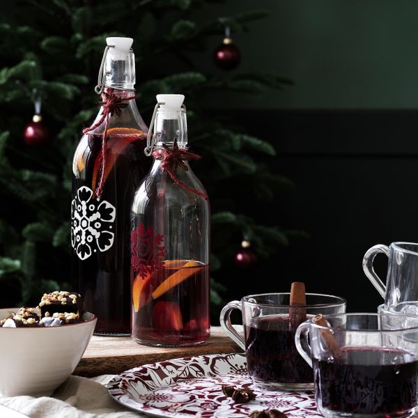 Бутылка с пробкой, стекло/орнамент «снежинки» красный 0.5 л IKEA VINTER 2020 ВИНТЕР 2020 104.725.70 - схема-чертеж с размерами