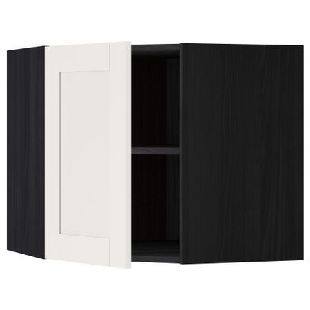 Угловой навесной шкаф с полками МЕТОД, черный, Сэведаль белый