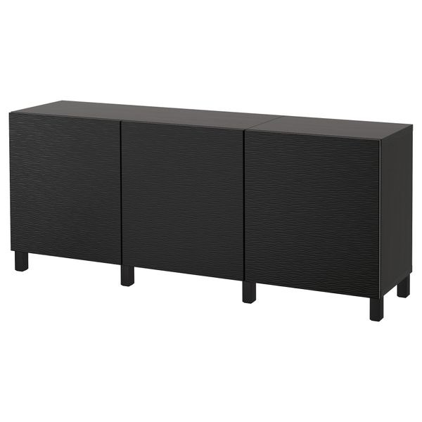 Комбинация для хранения с дверцами БЕСТО, черно-коричневый, Лаксвикен черный (180x40x74 см) - фото 1