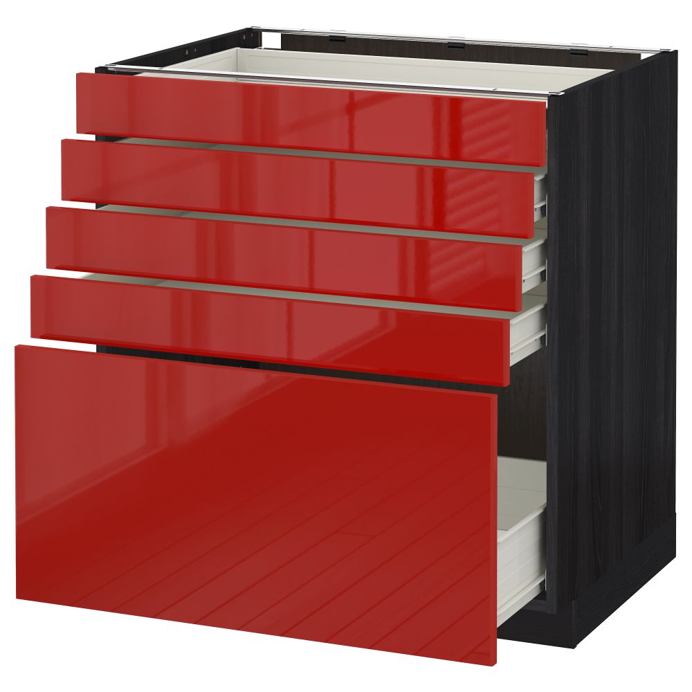 Напольный шкаф с 5 ящиками МЕТОД / ФОРВАРА, черный, Рингульт красный - схема-чертеж с размерами