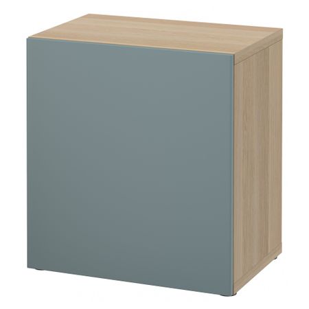 Стеллаж с дверью БЕСТО, под беленый дуб, Вальвикен серо-бирюзовый (60x40x64 см)