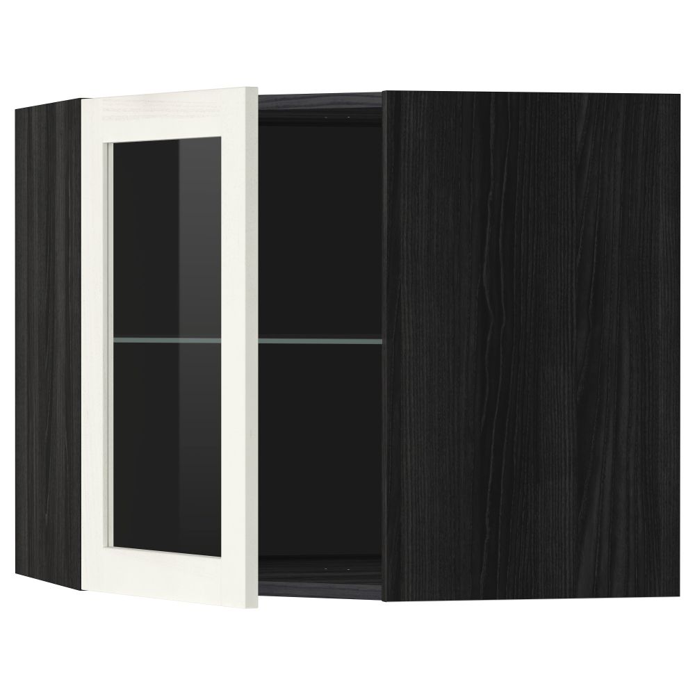 Угловой навесной шкаф с полками, стекляными дверцами МЕТОД, черный, Росдаль белый - схема-чертеж с размерами