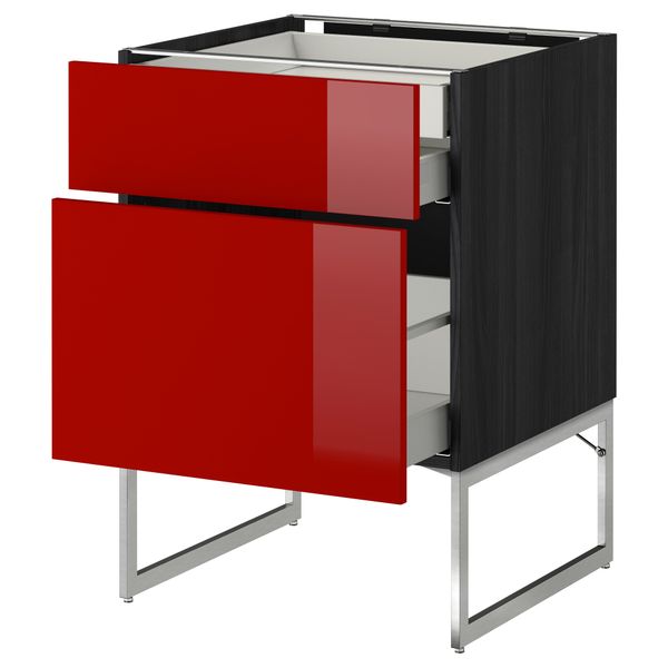 Напольный шкаф 2 фронтальных панели, 2 нижних,1 встроенный ящик МЕТОД / МАКСИМЕРА, черный, Рингульт красный - схема-чертеж с размерами