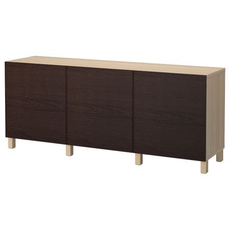 Комбинация для хранения с дверцами БЕСТО, под беленый дуб, Инвикен черно-коричневый (180x40x74 см)