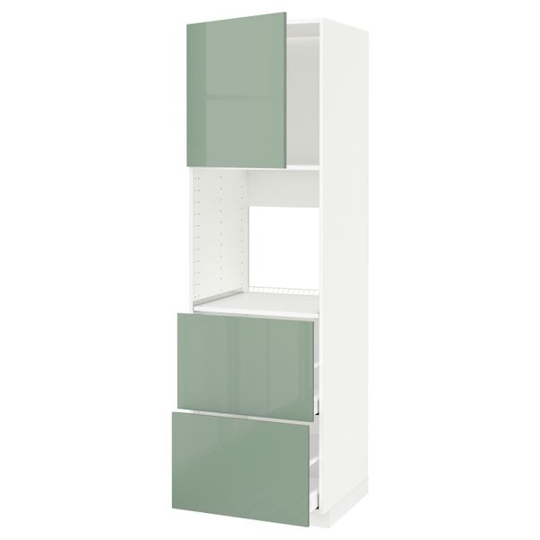 Высокий шкаф для духовки + дверца, 2 форнтальных, 2 высоких ящ, белый, Калларп светло-зеленый, 60x60x200 см IKEA МЕТОД / - схема-чертеж с размерами
