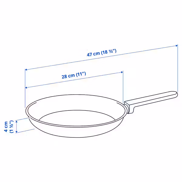 MIDDAGSMAT Сковорода - антипригарное покрытие/нержавеющ сталь 28 см - схема-чертеж с размерами