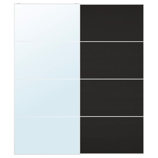 Пара раздвижных дверей, зеркальное стекло/под мореный ясень, черно-коричневый 200x236 см IKEA AULI АУЛИ / MEHAMN МЕХАМН - фото 1