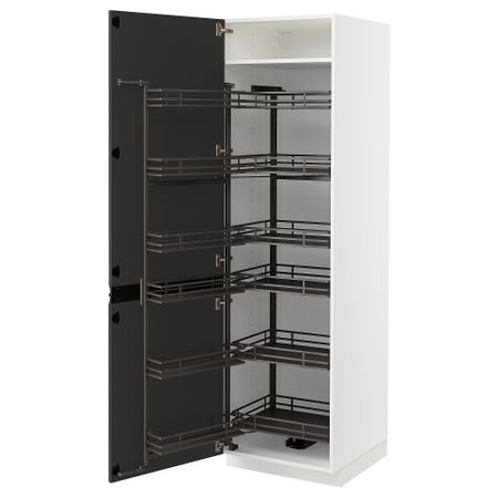 Высокий шкаф с выдвижным модулем, белый, Upplöv матовый антрацит, 60x60x200 см IKEA METOD МЕТОД 394.928.41