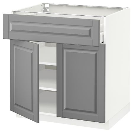 Напольный шкаф с ящиком, 2 дверцами, белый, Bodbyn серый, 80x60 см IKEA METOD МЕТОД, MAXIMERA МАКСИМЕРА 694.582.80