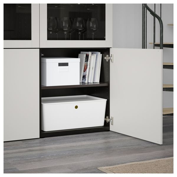 Комбинация для хранения со стеклянными дверцами БЕСТО, черно-коричневый, Лаппвикен светло-серый прозрачное стекло (120x40x192 - схема-чертеж с размерами