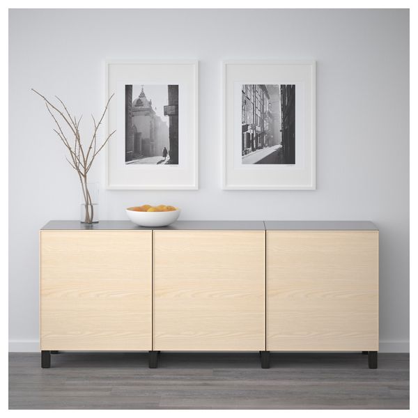 Комбинация для хранения с дверцами БЕСТО, черно-коричневый, Инвикен ясеневый шпон (180x40x74 см) - фото 2