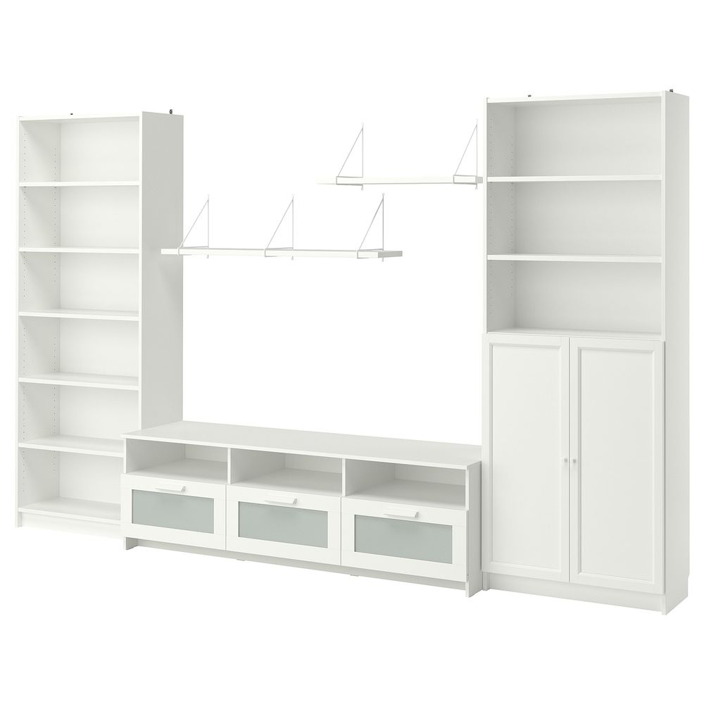 Шкаф для ТВ, комбинация, белый 340x41x202 см IKEA BILLY БИЛЛИ / BRIMNES БРИМНЭС 593.986.92 - фото 1