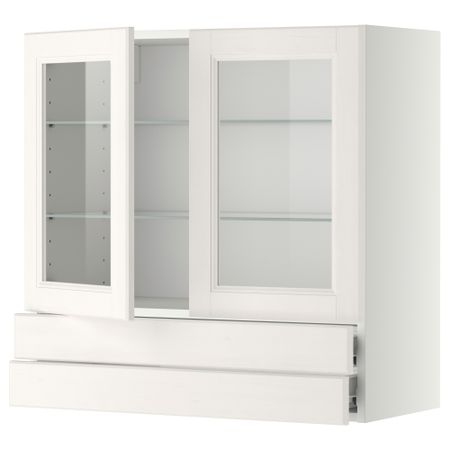 Навесной шкаф, 2 стеклянные дверцы, 2 ящика МЕТОД / ФОРВАРА, белый, Лаксарби белый