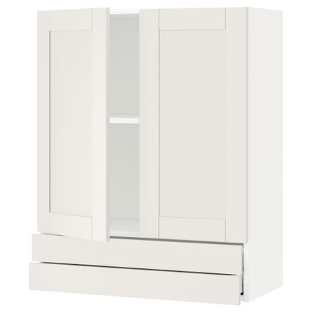 Навесной шкаф, 2 дверцы, 2 ящика МЕТОД / МАКСИМЕРА, белый, Сэведаль белый
