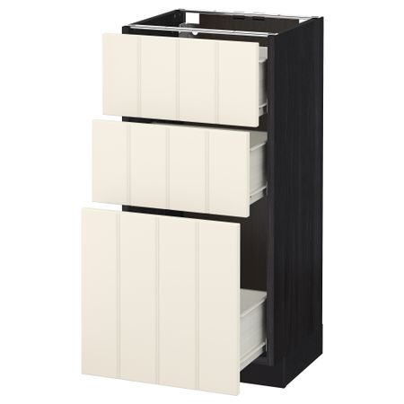 Напольный шкаф с 3 ящиками МЕТОД / ФОРВАРА, черный, Хитарп белый с оттенком