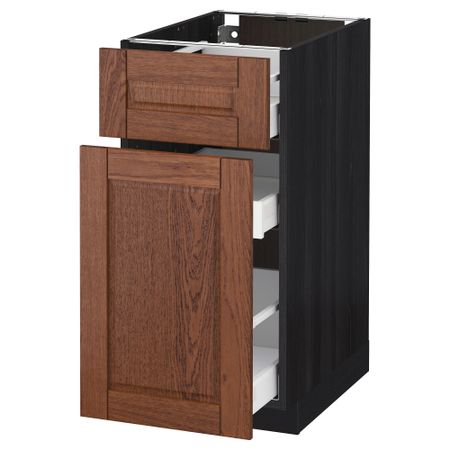 Напольный шкаф, выдвижной секцией, ящик МЕТОД / МАКСИМЕРА, черный, Филипстад коричневый