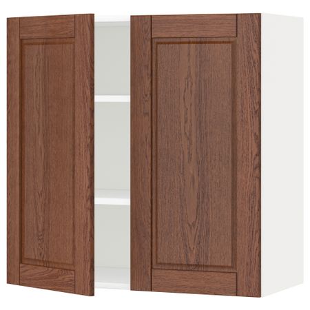 Навесной шкаф с полками, 2 дверцы МЕТОД, белый, Филипстад коричневый