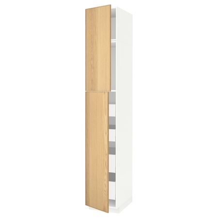 Высокий шкаф/2дверцы/4ящика, белый/Экестад дуб 40x60x240 см IKEA METOD МЕТОД / MAXIMERA МАКСИМЕРА 793.432.84