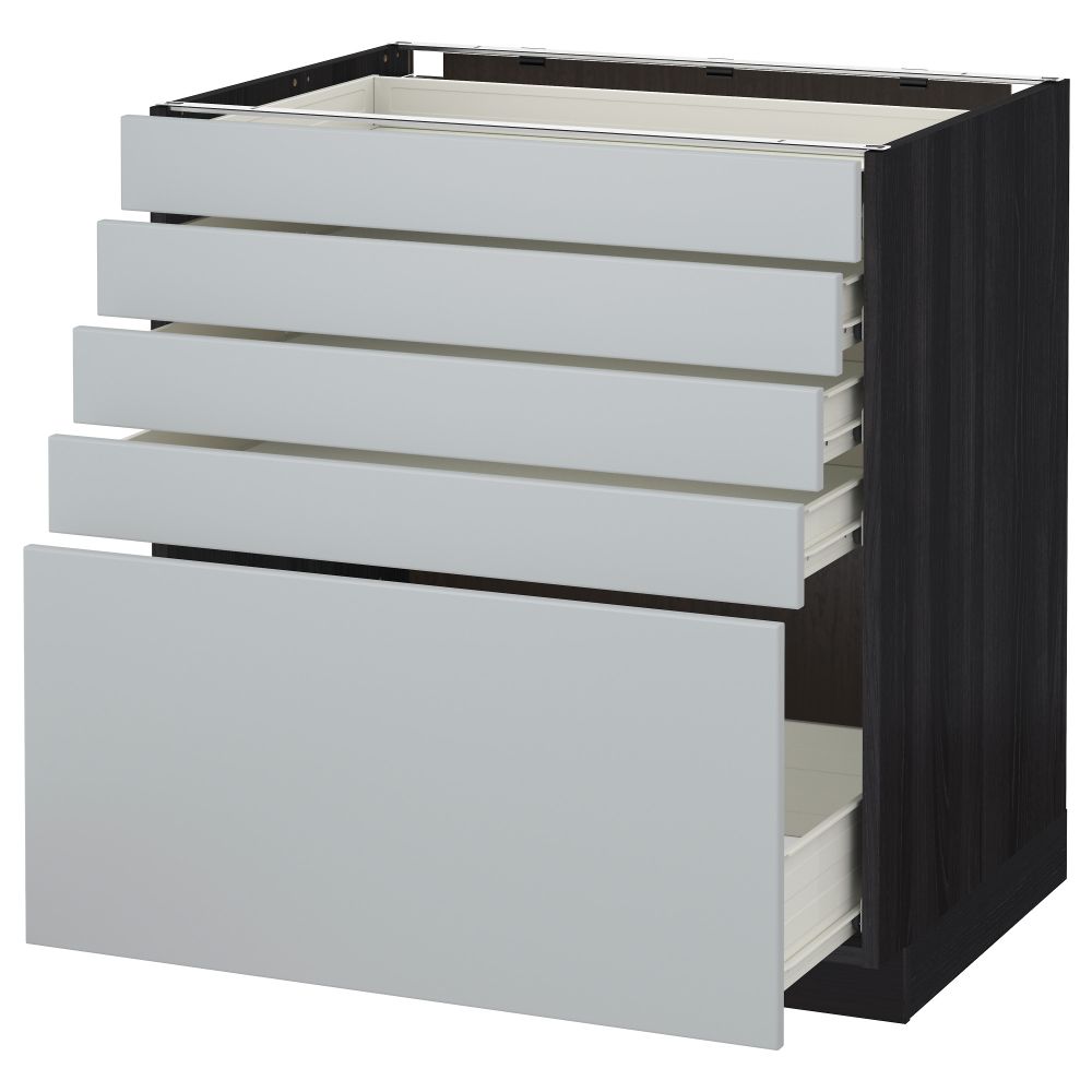 Напольный шкаф с 5 ящиками МЕТОД / ФОРВАРА, черный, Веддинге серый - схема-чертеж с размерами