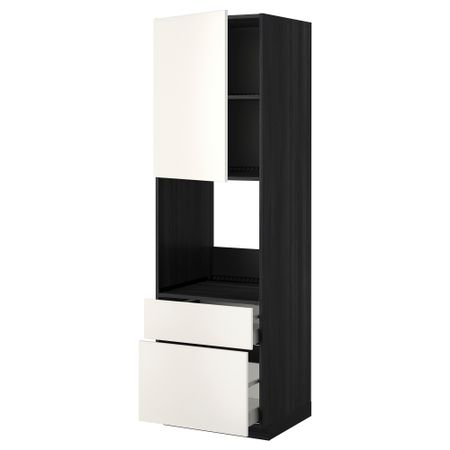 Высокий шкаф для духовки + дверь, 2 ящика МЕТОД / МАКСИМЕРА, черный, Веддинге белый