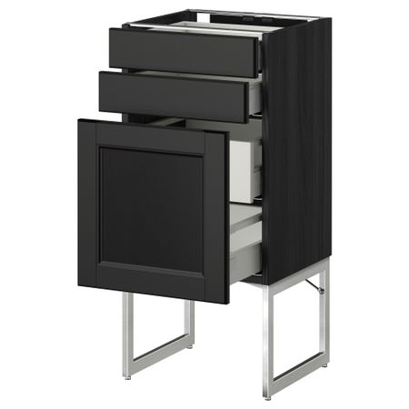 Напольный шкаф 3 фронтальных панели, 2 нижних, 2 средних ящика МЕТОД / МАКСИМЕРА, черный, Лаксарби черно-коричневый