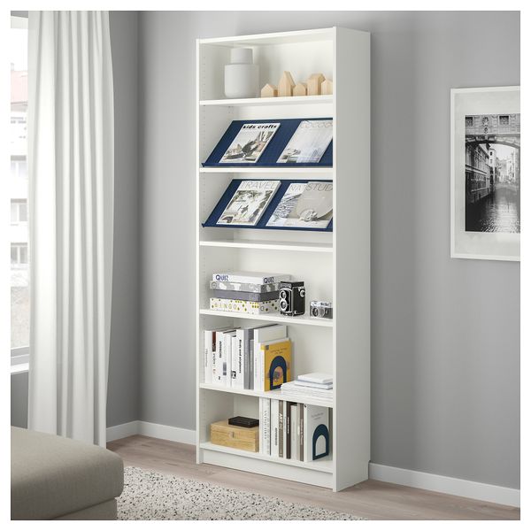 Стеллаж с наклонной полкой БИЛЛИ / БОТТНА, белый, синий (80x28x202 см) - фото 2