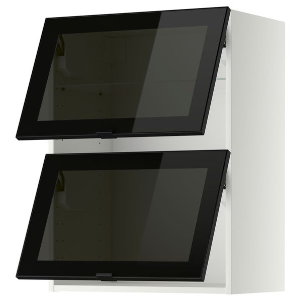 Навесной горизонтальный шкаф, 2 зеркальная дверцами МЕТОД, белый, Ютис дымчатое стекло - схема-чертеж с размерами