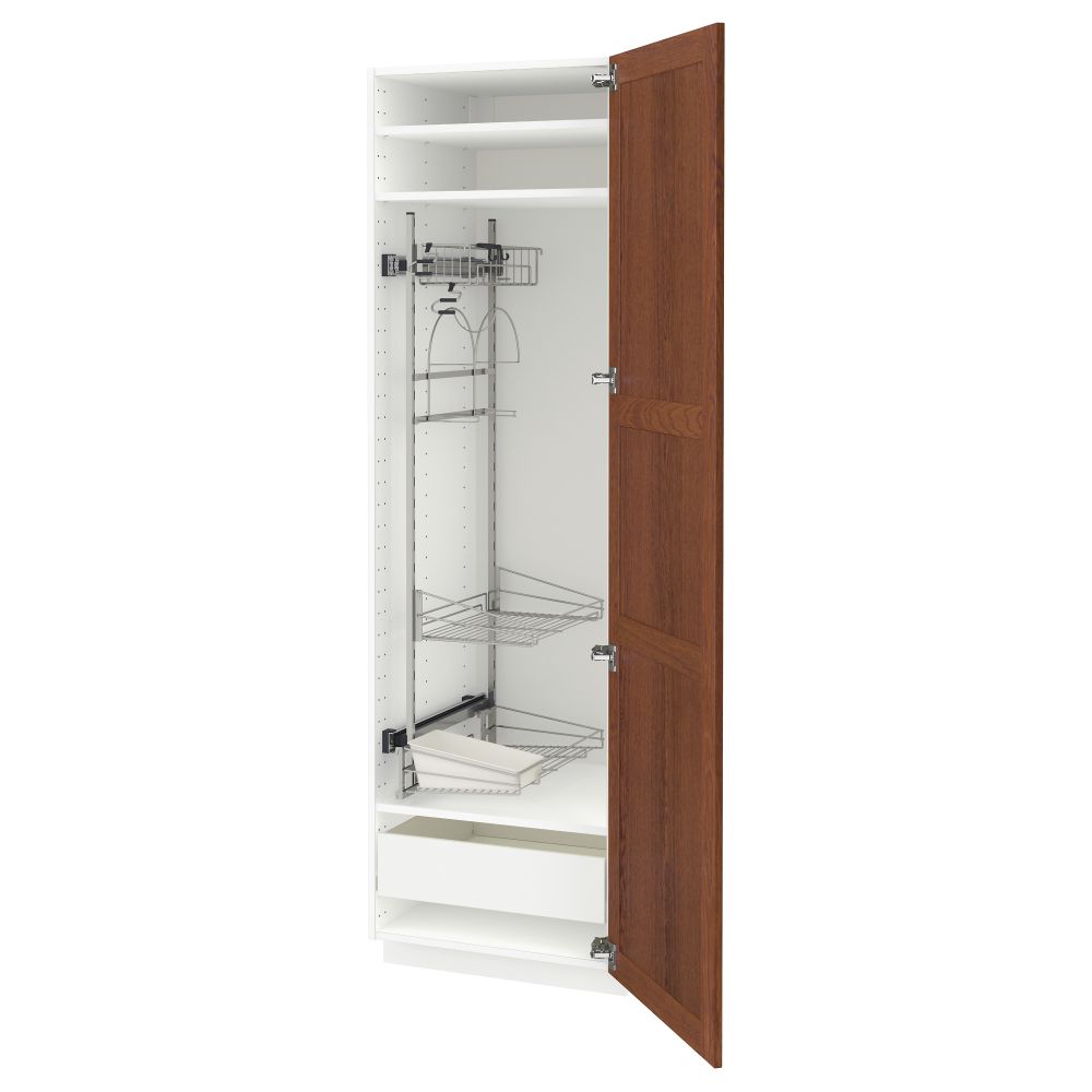 Высокий шкаф с отделением для аксессуаров, для уборки МЕТОД / ФОРВАРА, белый, Филипстад коричневый - схема-чертеж с размерами