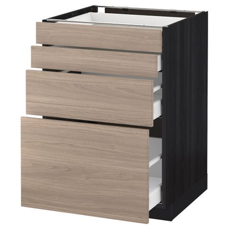 Напольный шкаф 4 фронтальных панели, 4 ящика МЕТОД / МАКСИМЕРА, черный, Брокхульт светло-серый