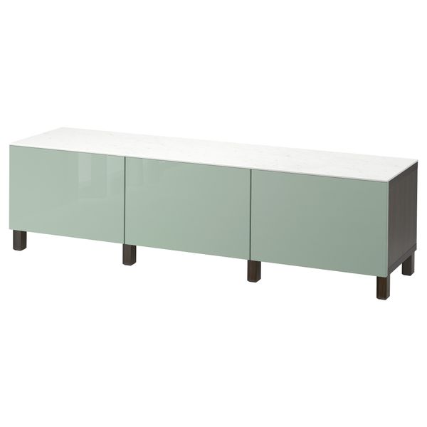 Комбинация для хранения с ящиками БЕСТО, черно-коричневый, Сельсвикен глянцевый/серо-зеленый светлый (180x42x48 см) - фото 1