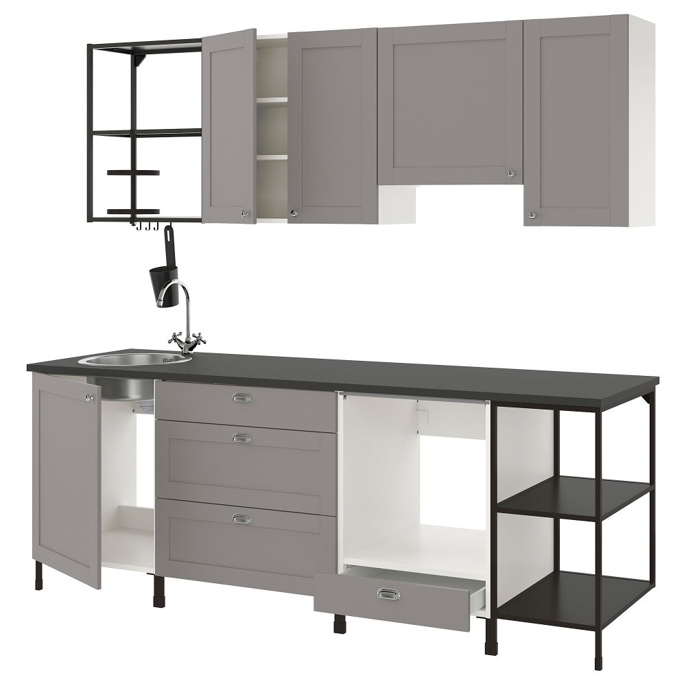 Кухня, 243x63.5x222 см, антрацит/серый каркас IKEA ENHET 293.381.19 - фото 1