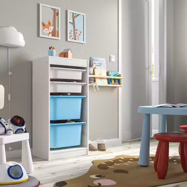 TROFAST Комбинация д/хранения+контейнеры - белый белый/голубой 46x30x94 см - фото 2