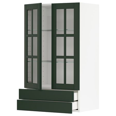 Навесной шкаф, 2 стекло двери/2 ящика, белый/Будбин темно-зеленый 60x100 см IKEA METOD МЕТОД / MAXIMERA МАКСИМЕРА 694.448.77