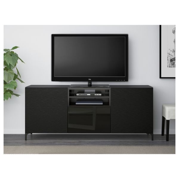 Тумба под ТВ БЕСТО, Лаксвикен черный, Сельсвикен глянцевый/черный (180x40x74 см) - фото 2