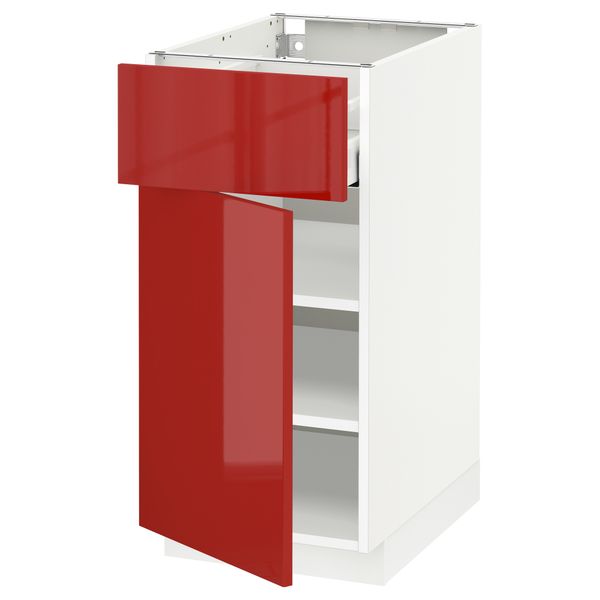 Напольный шкаф с ящиком, дверью МЕТОД / МАКСИМЕРА, белый, Рингульт красный - схема-чертеж с размерами