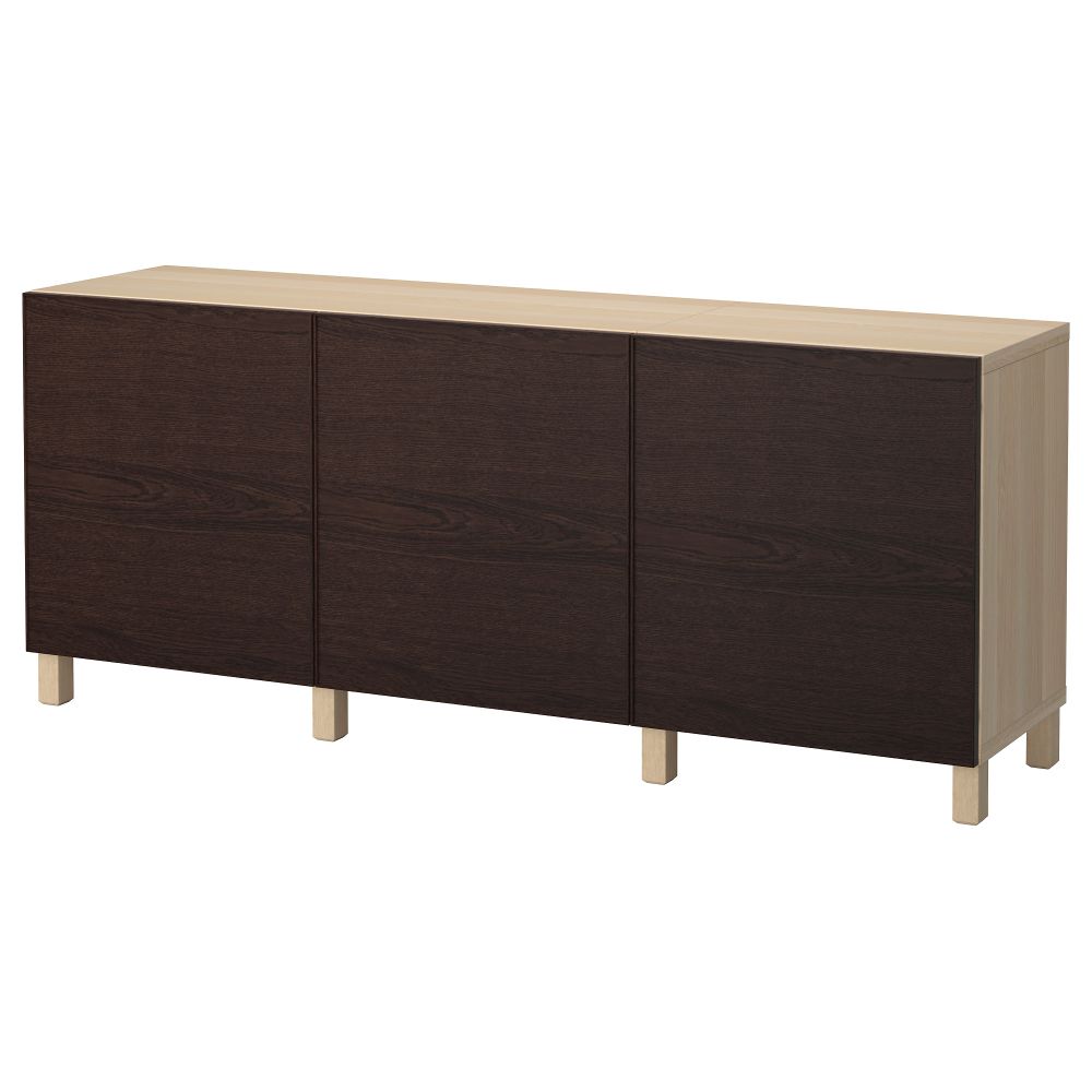 Комбинация для хранения с дверцами БЕСТО, под беленый дуб, Инвикен черно-коричневый (180x40x74 см) - фото 1