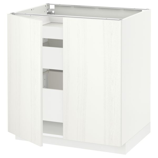 Напольный шкаф с 2 дверцами, 3 ящиками МЕТОД / МАКСИМЕРА, белый, Росдаль белый (80x60 см) - схема-чертеж с размерами