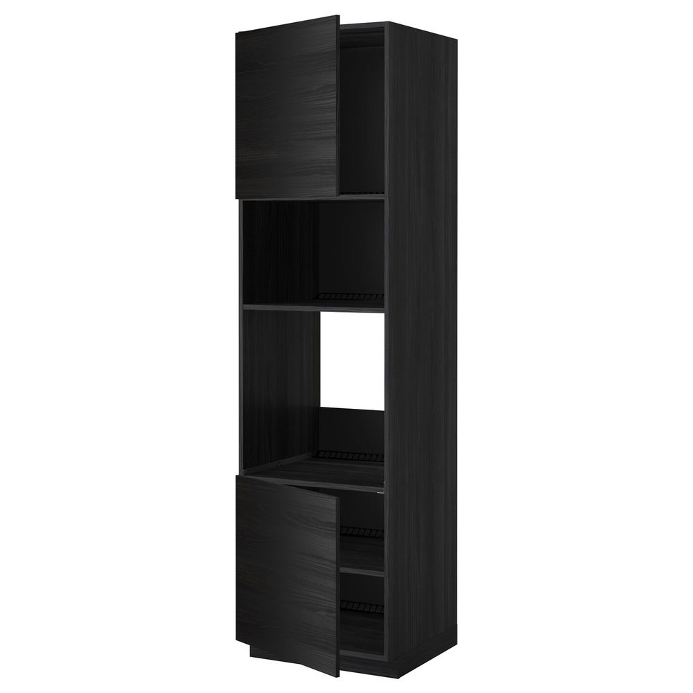 Высокий шкаф для духовки/СВЧ, 2 дверцы/полки, черный, Тингсрид черный 60x60x220 см IKEA МЕТОД 792.333.94 - схема-чертеж с размерами