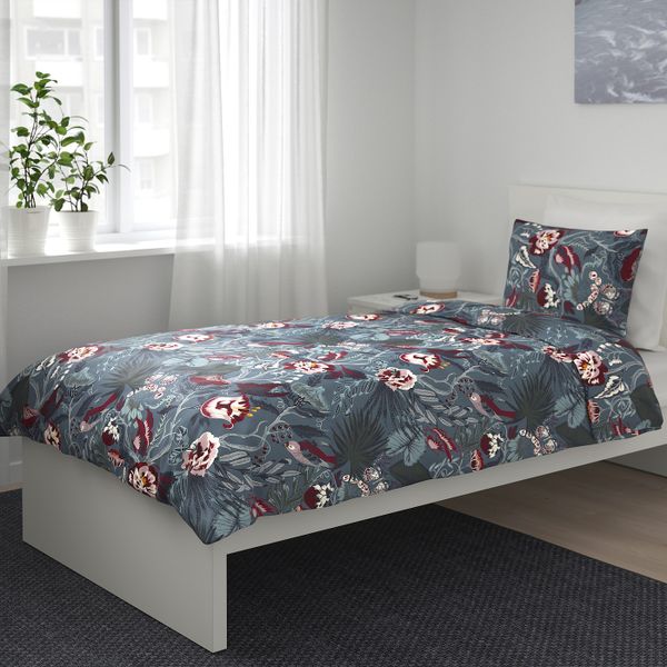 Пододеяльник и 1 наволочка, темно-синий, с цветочным орнаментом 150x200/50x70 см IKEA ФИЛОДЕНДРОН 904.125.58 - фото 6