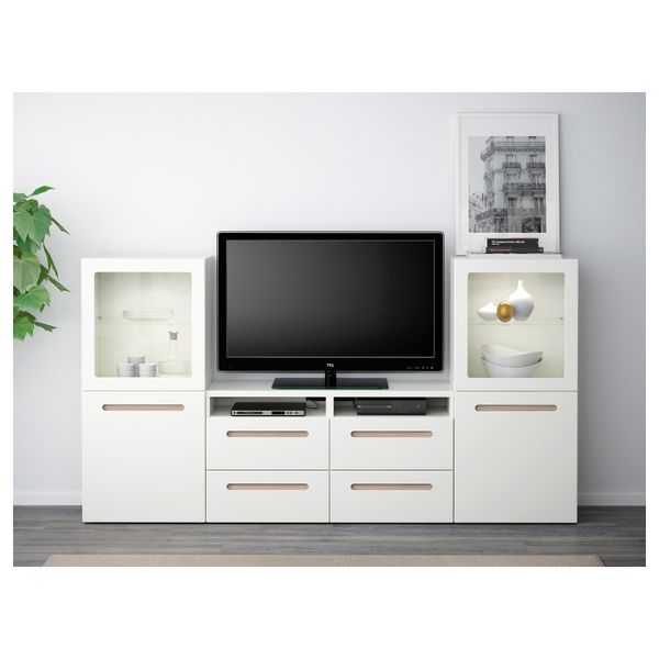 Шкаф для ТВ, комбинированный, стекляные дверцы БЕСТО, Марвикен белый прозрачное стекло (240x40x128 см) - фото 2