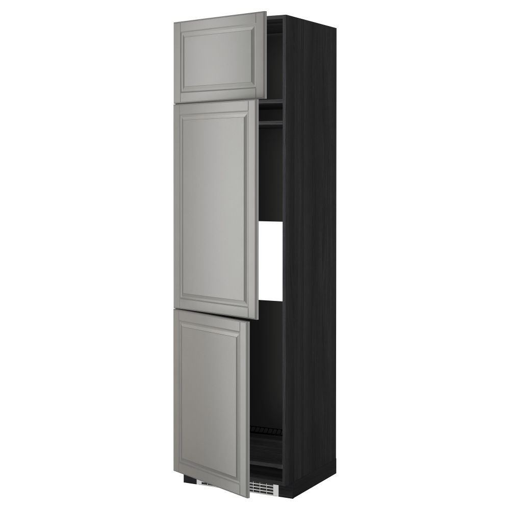 Высокий шкаф для холодильника или морозильника, с 3 дверями МЕТОД, черный, Будбин серый - схема-чертеж с размерами