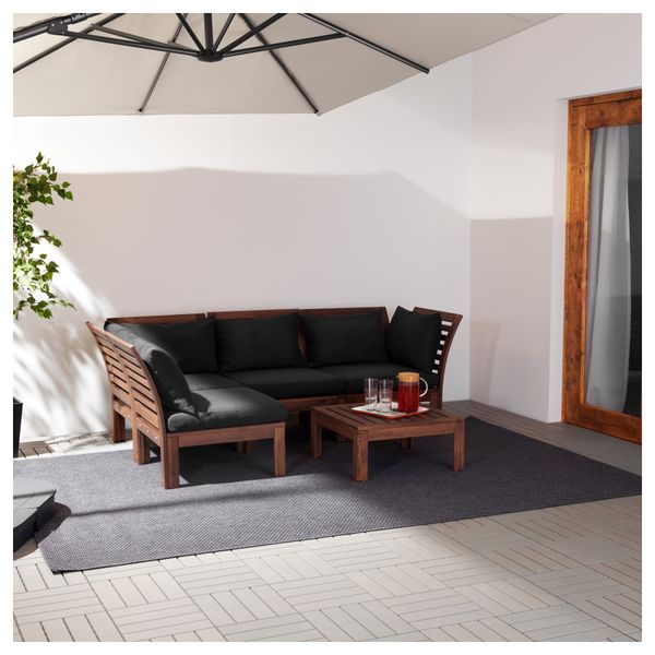 Садовый угловой диван 3 + 1 ЭПЛАРО, коричневая морилка, Холло черный черный (143/223x80x73 см) - фото 2