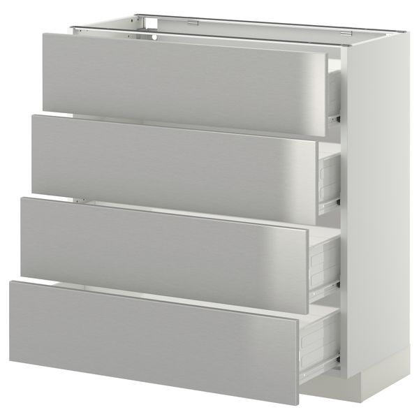 Напольный шкаф 4 фронтальных панели, 4 ящика МЕТОД / ФОРВАРА, белый, Гревста нержавеющ сталь - схема-чертеж с размерами