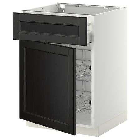 Напольный шкаф с проволочной корзиной, ящиком, дверью МЕТОД / МАКСИМЕРА, белый, Лаксарби черно-коричневый