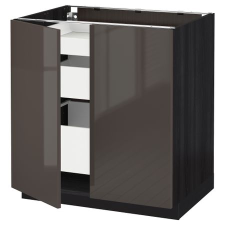 Напольный шкаф с 2 дверцами, 3 ящиками МЕТОД / МАКСИМЕРА, черный, Рингульт серый (80x60 см)