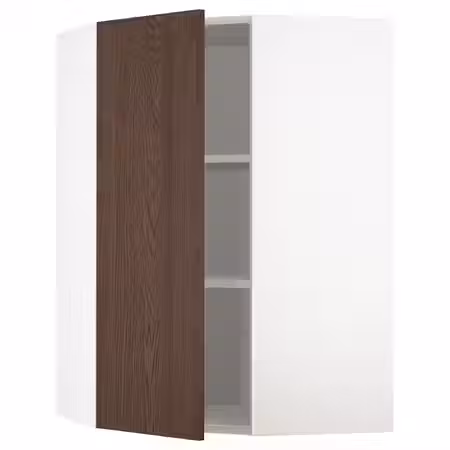 METOD Угловой навесной шкаф с полками - белый/Sinarp коричневый 68x100 см