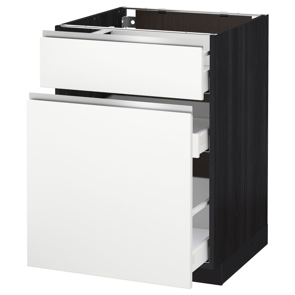 Напольный шкаф, выдвижной секцией, ящик МЕТОД / МАКСИМЕРА, черный, Нодста белый - схема-чертеж с размерами